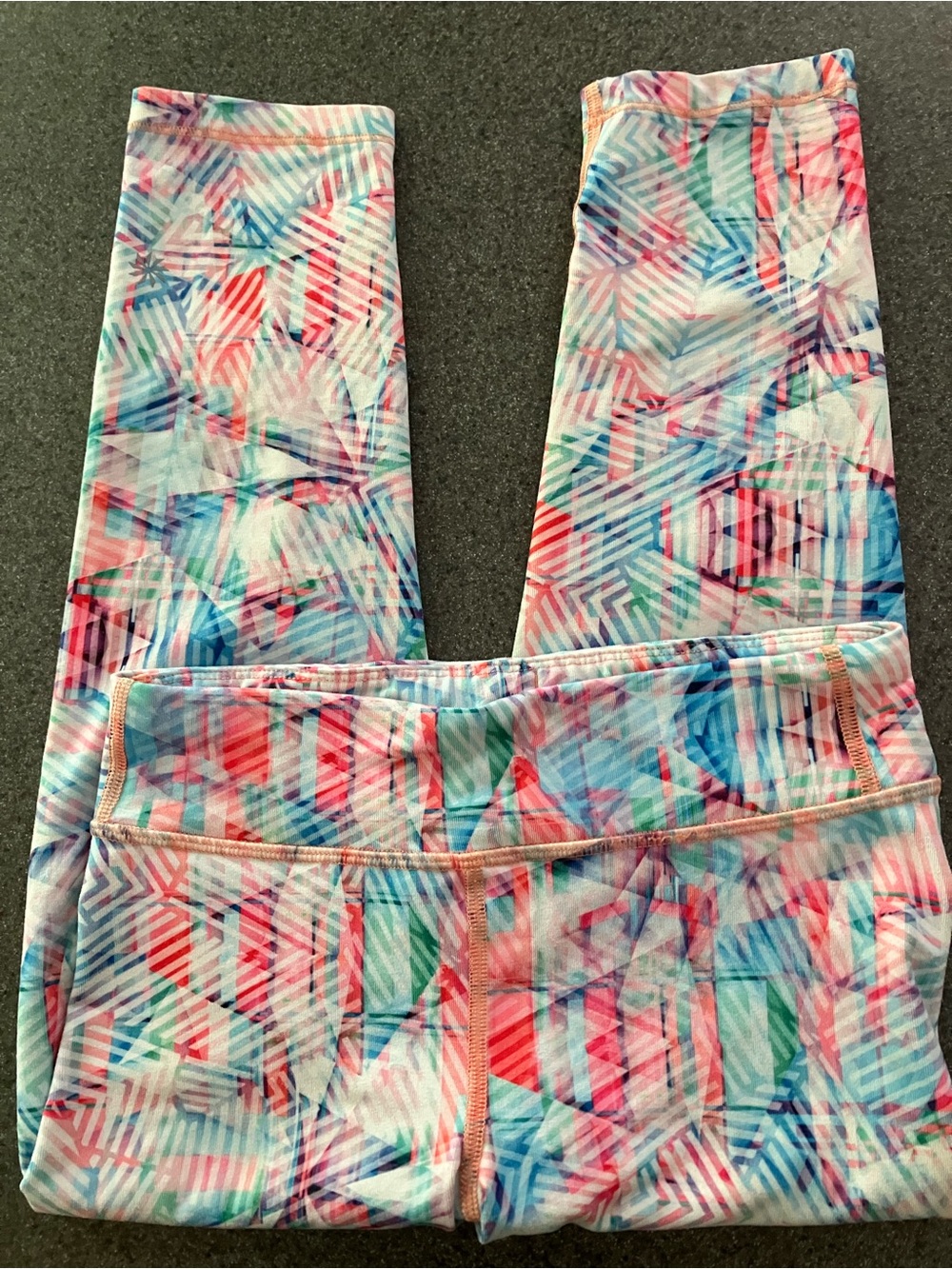 Athleta Girls' Multicolor Geo Stripe Leggings - Pink, Blue, Green